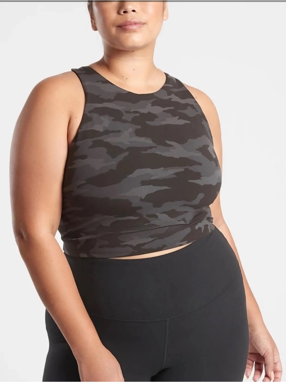 Athleta Conscience Crop Bra Tank in Black & Grey Camouflage Size 2X Gym